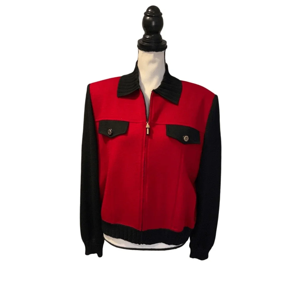St. John Knit Jacket Red Black
